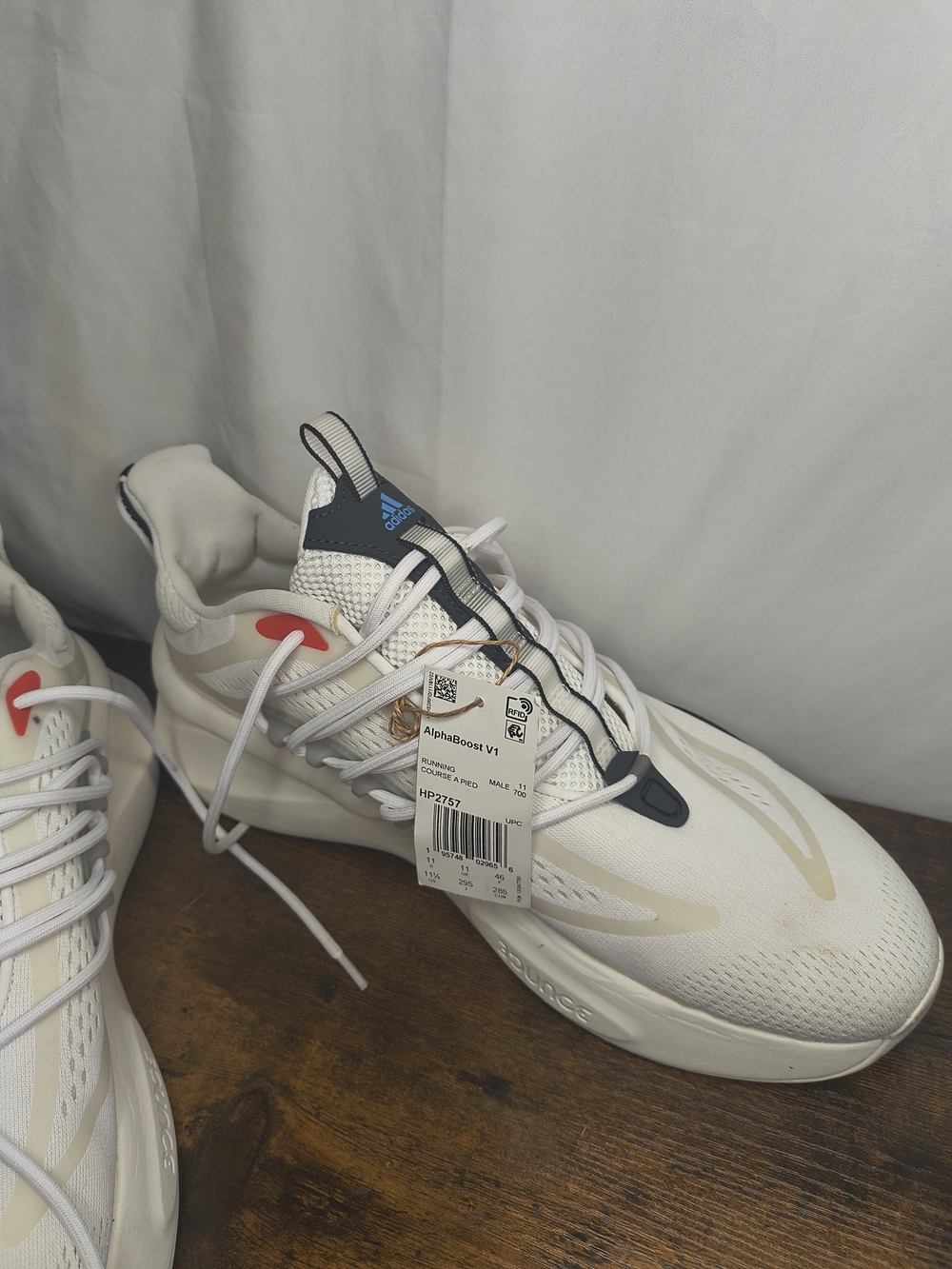 adidas Alphaboost V1 Mens White Running Sneakers with Navy and Red Accents - Picture 3 of 7
